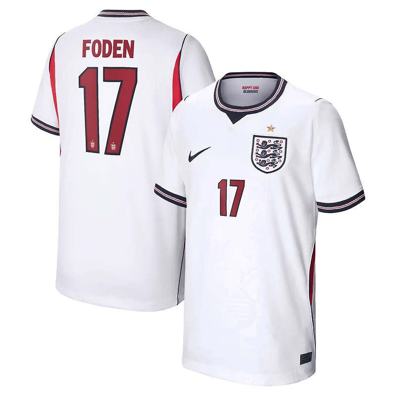 Maillot réplique domicile Nike Phil Foden blanc de l'équipe nationale d'Angleterre 2026 pour jeunes