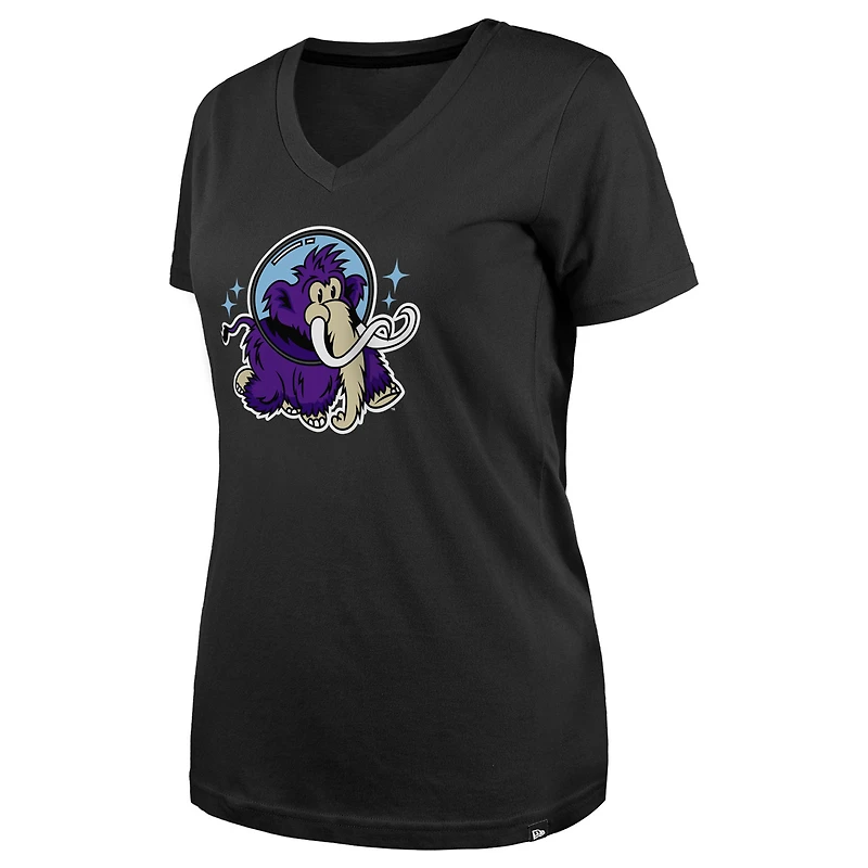 T-shirt col V noir New Era pour femme, motif Erie SeaWolves Moon Mammoths