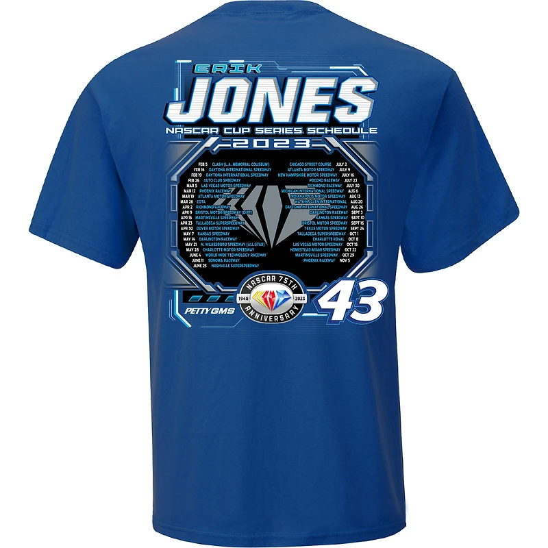 Men's Checkered Flag Royal Erik Jones 2023 NASCAR Cup Series Schedule T-Shirt