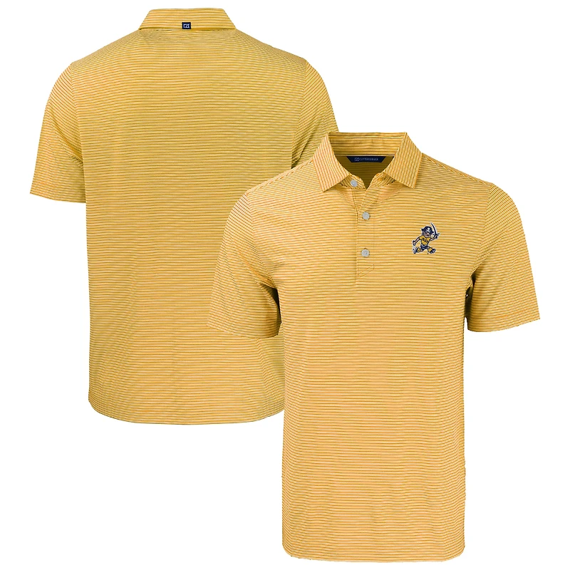 Men's Cutter & Buck  Gold/White ETSU Buccaneers Forge Eco Double Stripe Stretch Recycled Tri-Blend Polo