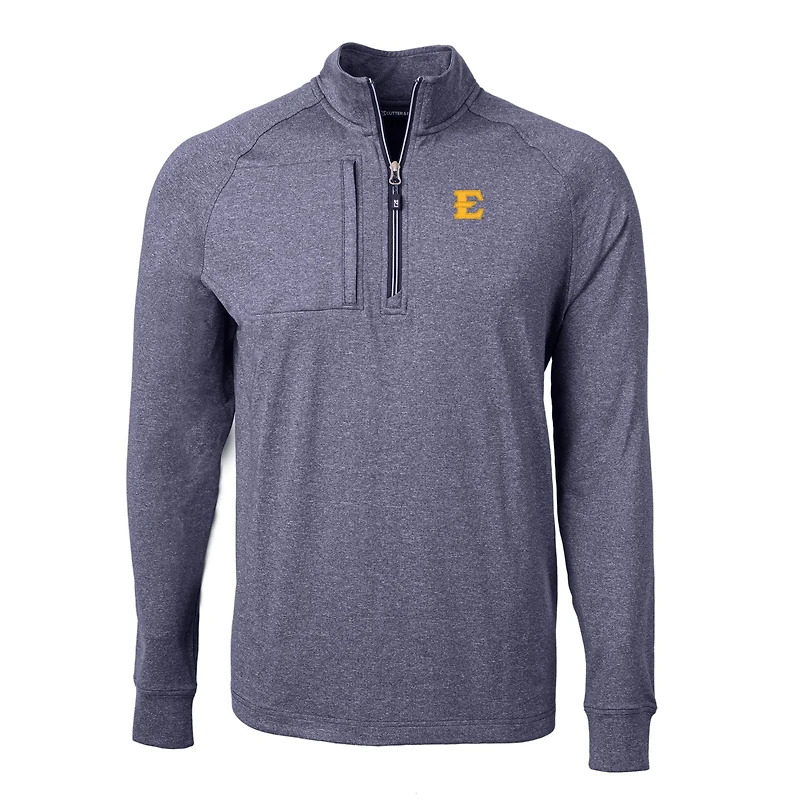 Men's Cutter & Buck Heather Navy ETSU Buccaneers Big Tall Adapt Eco Knit Quarter-Zip Pullover Top