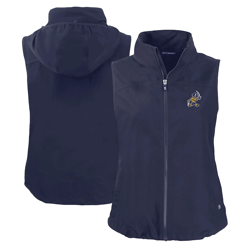 Women's Cutter & Buck Navy ETSU Buccaneers Vault Charter Eco Recycled Full-Zip Vest