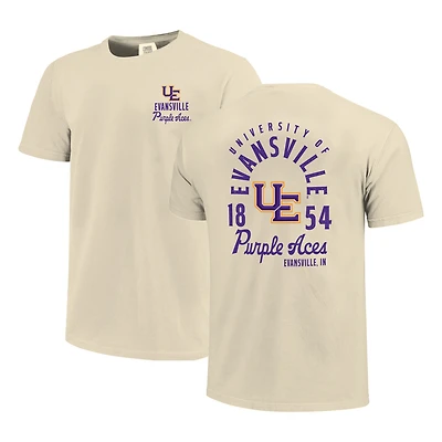 Men's Cream Evansville Purple Aces Comfort Colors Mascot Overlay T-Shirt