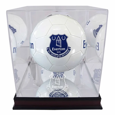 Vitrine de présentation du ballon de football avec logo de l'équipe d'Everton en acajou