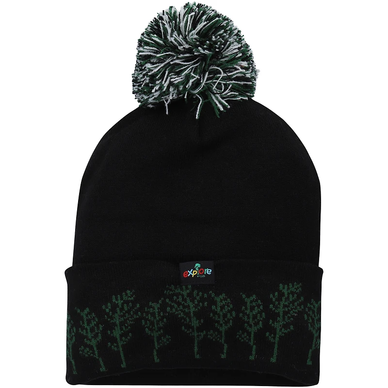 Bonnet en tricot à revers Panda noir Explore pour jeune avec pompon