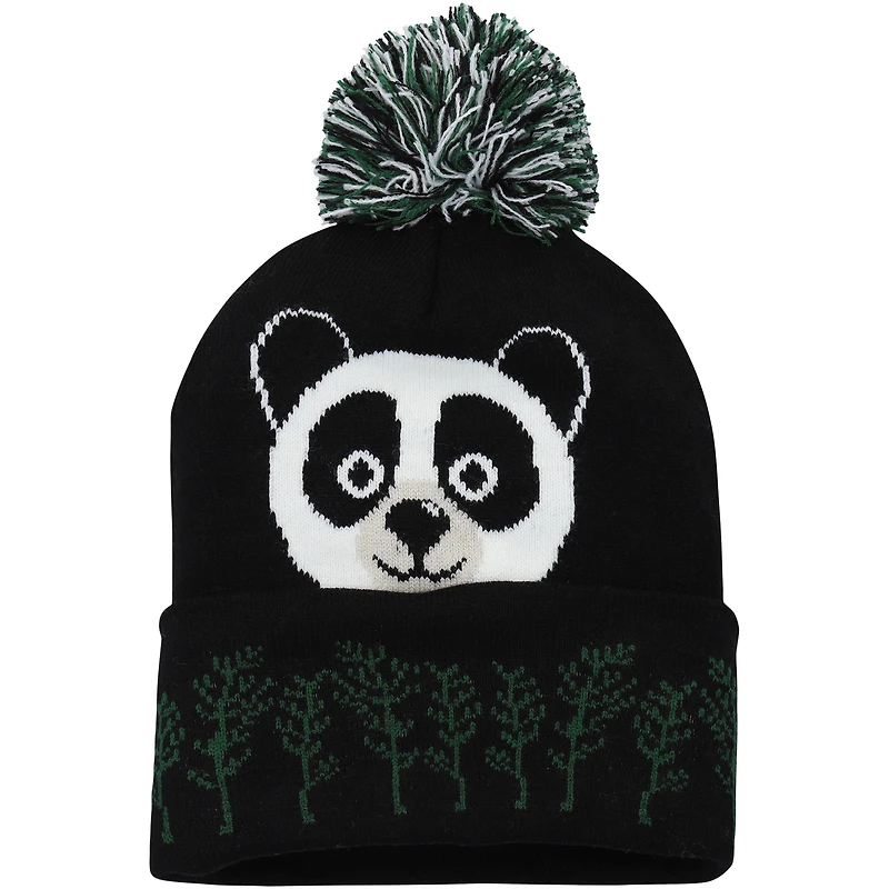 Bonnet en tricot à revers Panda noir Explore pour jeune avec pompon