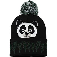 Bonnet en tricot à revers Panda noir Explore pour jeune avec pompon