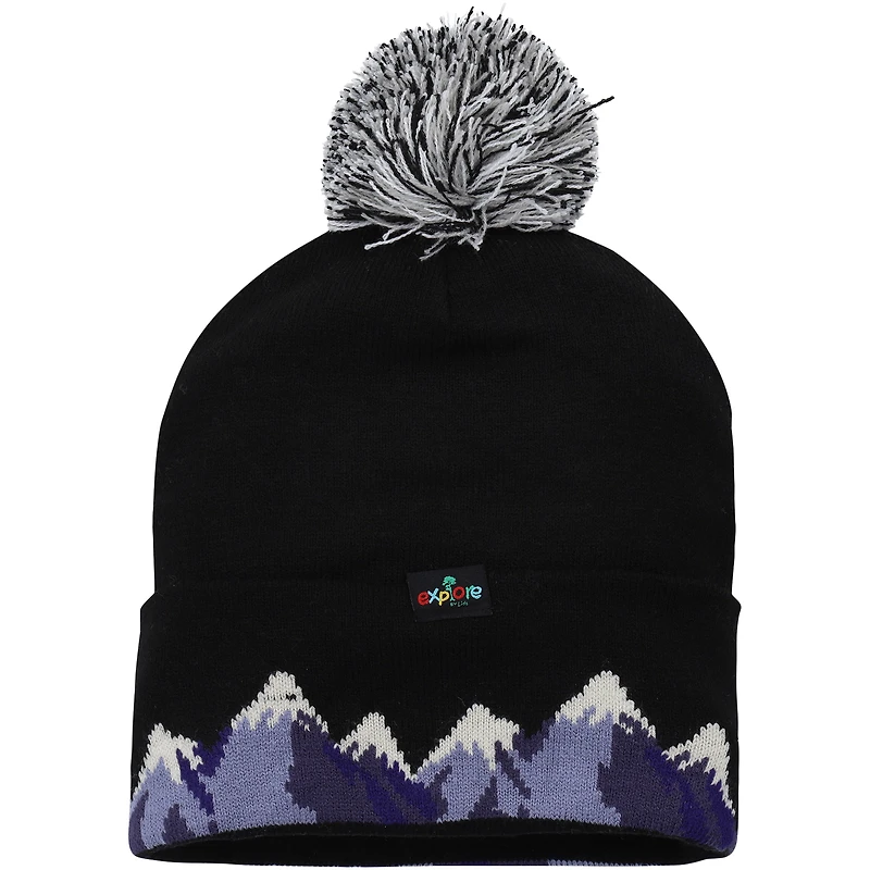 Bonnet en tricot à revers ours polaire noir Explore pour jeune avec pompon