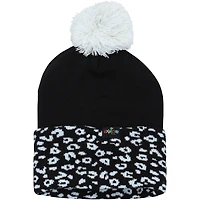 Bonnet en tricot noir Snow Leopard à revers avec pompon pour jeune