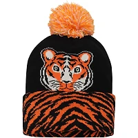 Youth Explore Black Tiger Cuffed Knit Hat with Pom