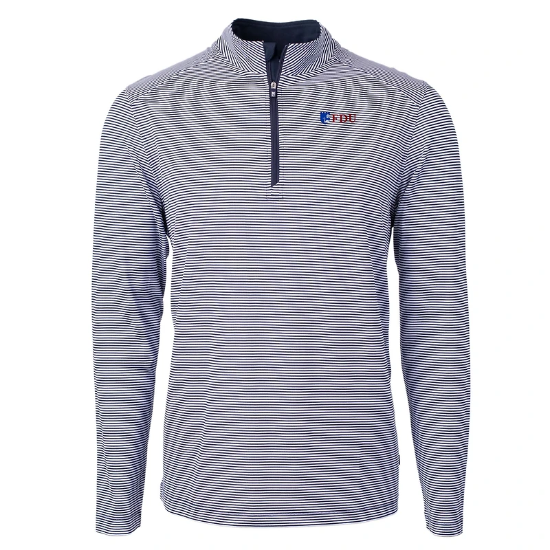 Pull zippé recyclé à micro-rayures et piqué écologique pour homme, bleu marine/blanc, des Fairleigh Dickinson Knights, Virtue, de taille grande taille.
