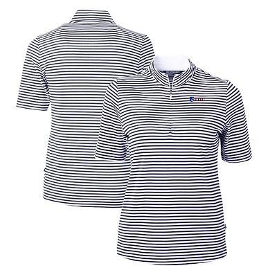 Women's Cutter & Buck  Navy Fairleigh Dickinson Knights DryTec Virtue Eco Pique Stripe Recycled Polo
