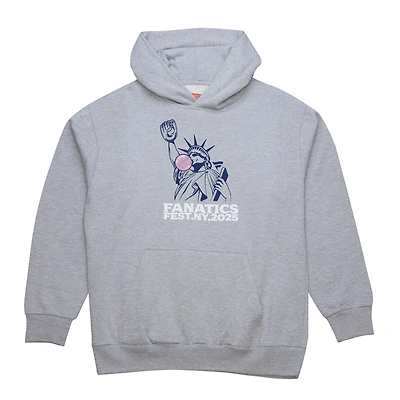 Sweat à capuche en polaire Mitchell & Ness gris chiné Fanatics Fest 2025 Bubble Gum Liberty pour homme