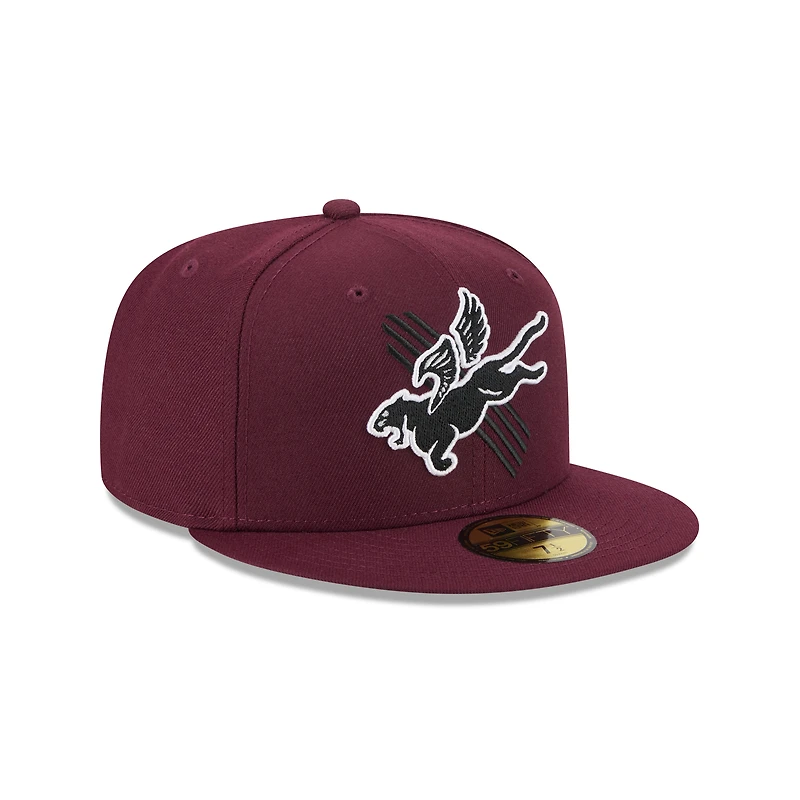Casquette ajustée 59FIFTY pour homme New Era, bordeaux, thème Fayetteville Woodpeckers