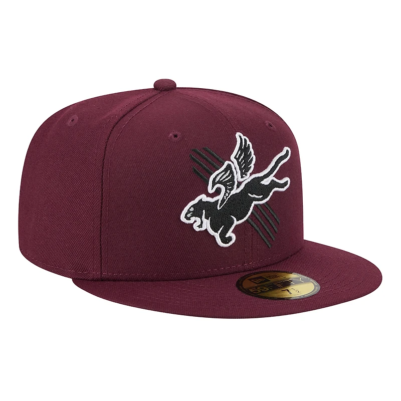 Casquette ajustée 59FIFTY pour homme New Era, bordeaux, thème Fayetteville Woodpeckers