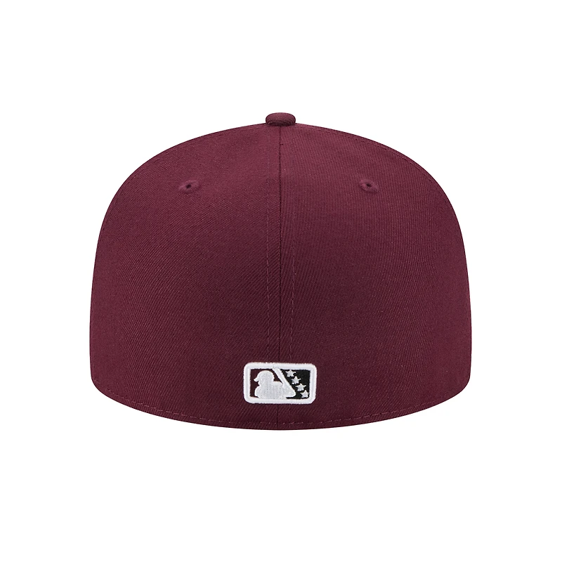Casquette ajustée 59FIFTY pour homme New Era, bordeaux, thème Fayetteville Woodpeckers