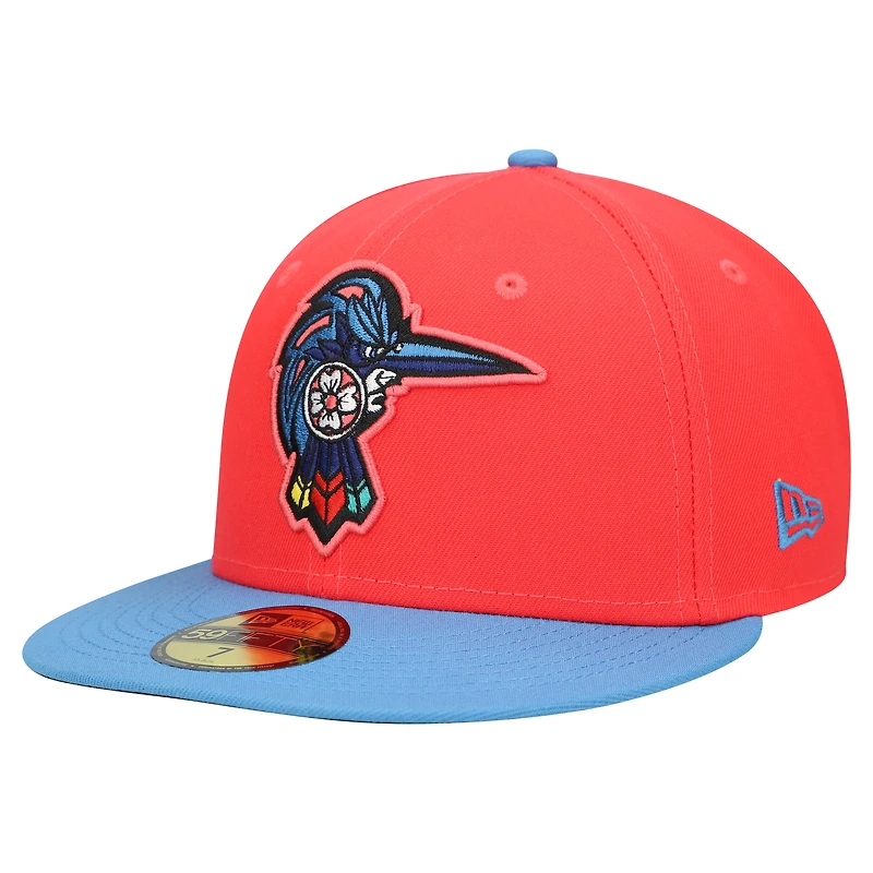Men's New Era Coral/Blue Fayetteville Woodpeckers Copa De La Diversion 59FIFTY Fitted Hat