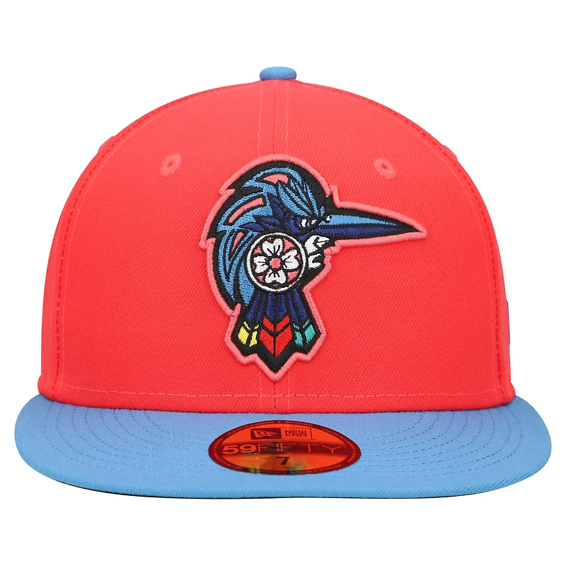 Men's New Era Coral/Blue Fayetteville Woodpeckers Copa De La Diversion 59FIFTY Fitted Hat