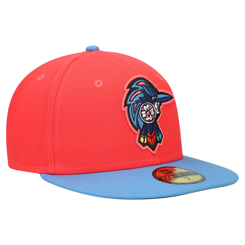 Men's New Era Coral/Blue Fayetteville Woodpeckers Copa De La Diversion 59FIFTY Fitted Hat