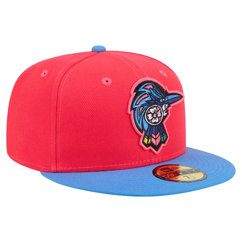 Casquette ajustée New Era 59FIFTY rouge/bleu clair pour homme Fayetteville Woodpeckers