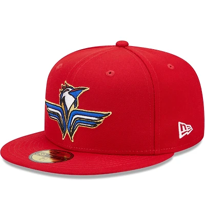 Casquette ajustée New Era rouge Fayetteville Woodpeckers Marvel x Minor League 59FIFTY pour homme