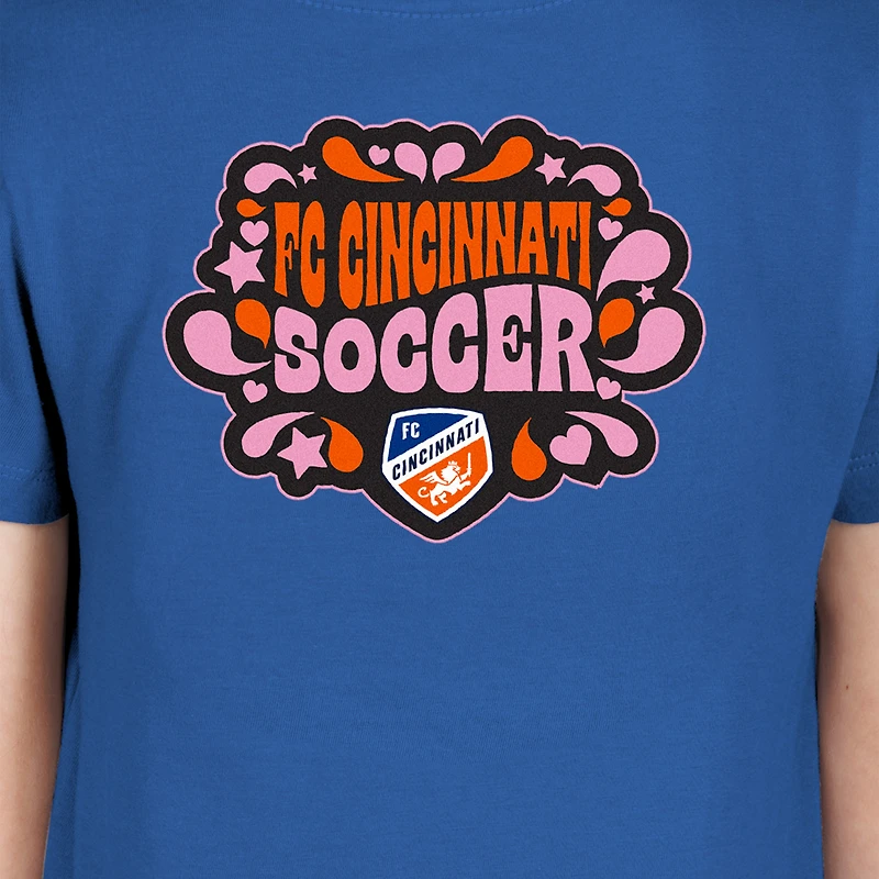 T-shirt bleu FC Cincinnati Bubble Heart pour fille New Era Youth