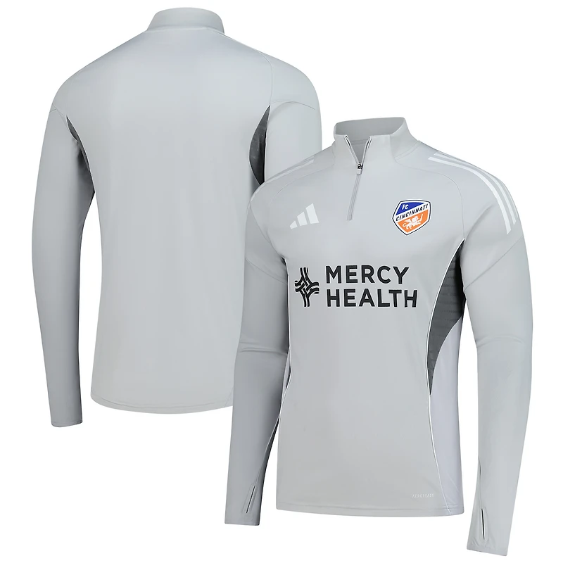 Haut d'entraînement à manches longues et quart de zip adidas Silver FC Cincinnati 2025 AEROREADY pour homme