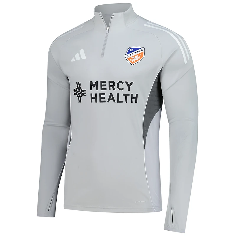 Haut d'entraînement à manches longues et quart de zip adidas Silver FC Cincinnati 2025 AEROREADY pour homme