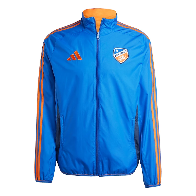 Veste réversible entièrement zippée adidas bleu/orange FC Cincinnati 2025 Anthem pour homme