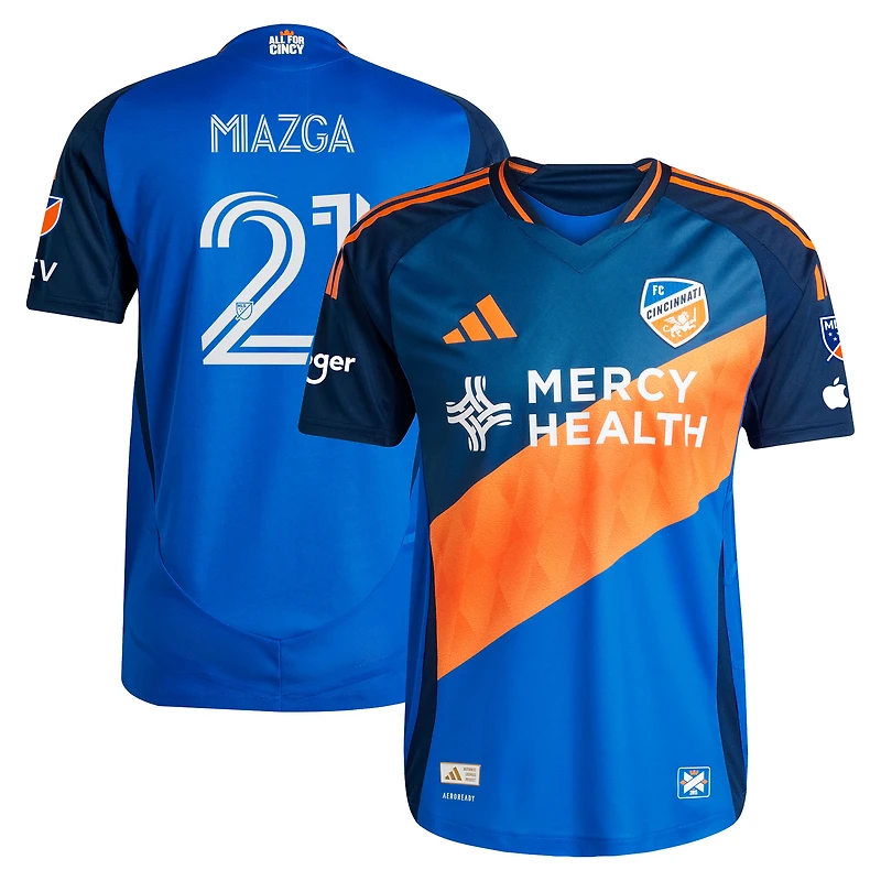 Men's adidas Matt Miazga Blue FC Cincinnati 2025 Orange and Legacy Kit Authentic Player Jersey