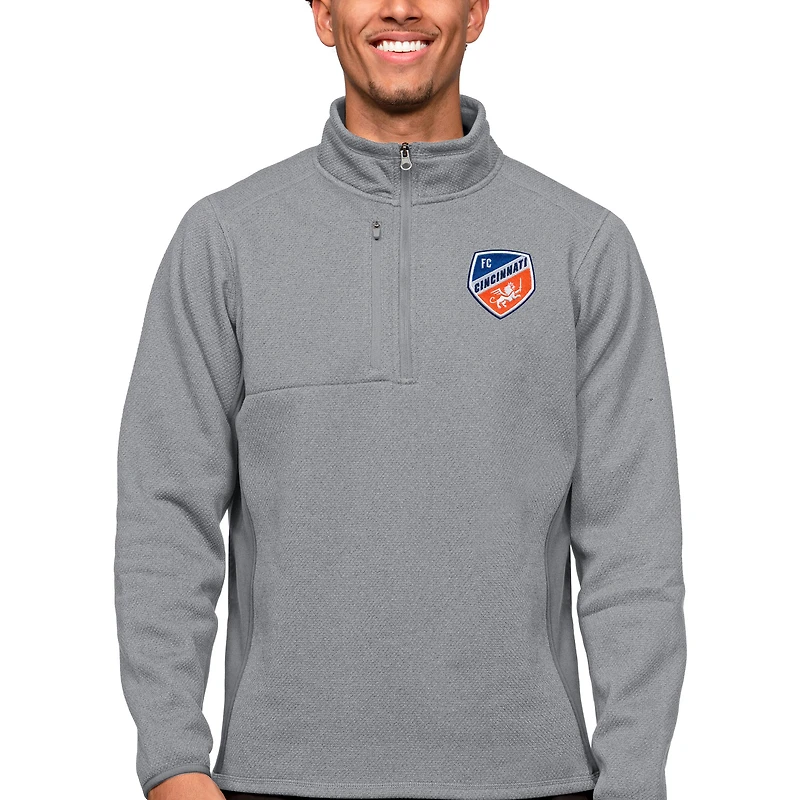 Pull zippé quart de tour pour homme avec logo l'équipe principale Antigua Gray FC Cincinnati