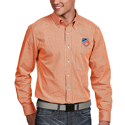 Chemise boutonnée tissée à manches longues pour homme Antigua Orange FC Cincinnati Associate
