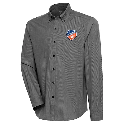 Chemise boutonnée à manches longues et trois couches de compression Antigua Orange FC Cincinnati pour homme
