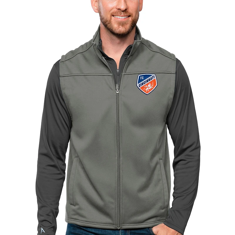 Gilet de golf zippé pour homme avec logo l'équipe principale Cincinnati, Antigua Steel FC