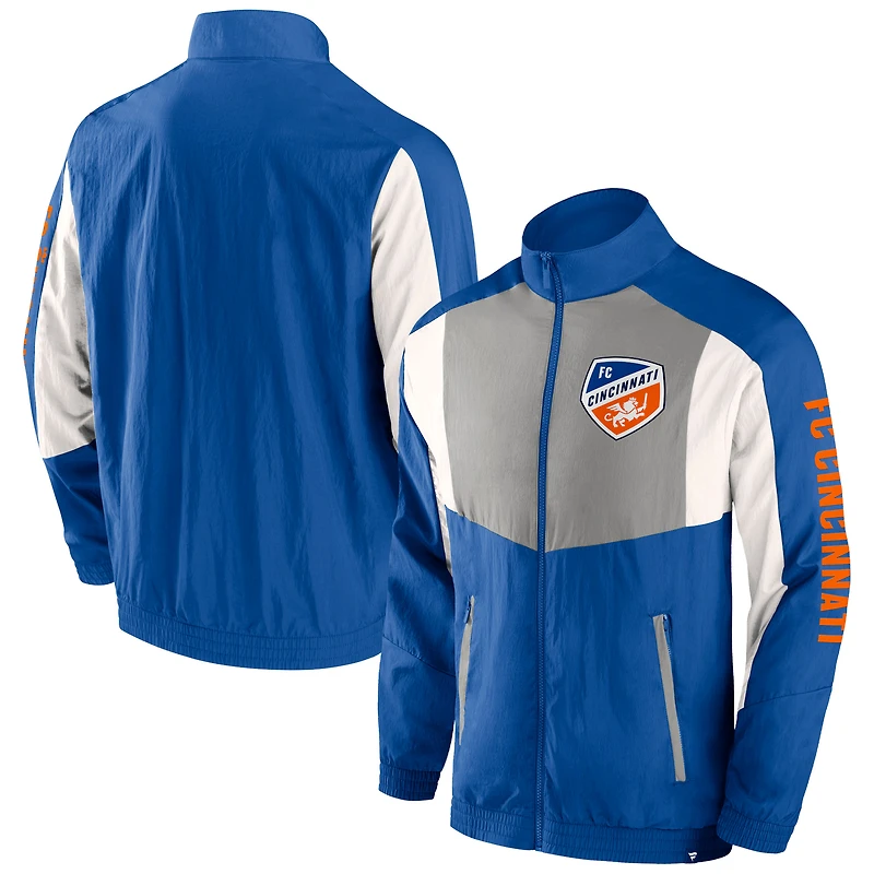 Veste de survêtement entièrement zippée Fanatics Blue FC Cincinnati Net Goal Raglan pour hommes