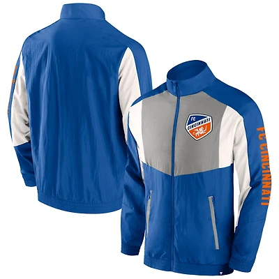 Veste de survêtement entièrement zippée Fanatics Blue FC Cincinnati Net Goal Raglan pour hommes