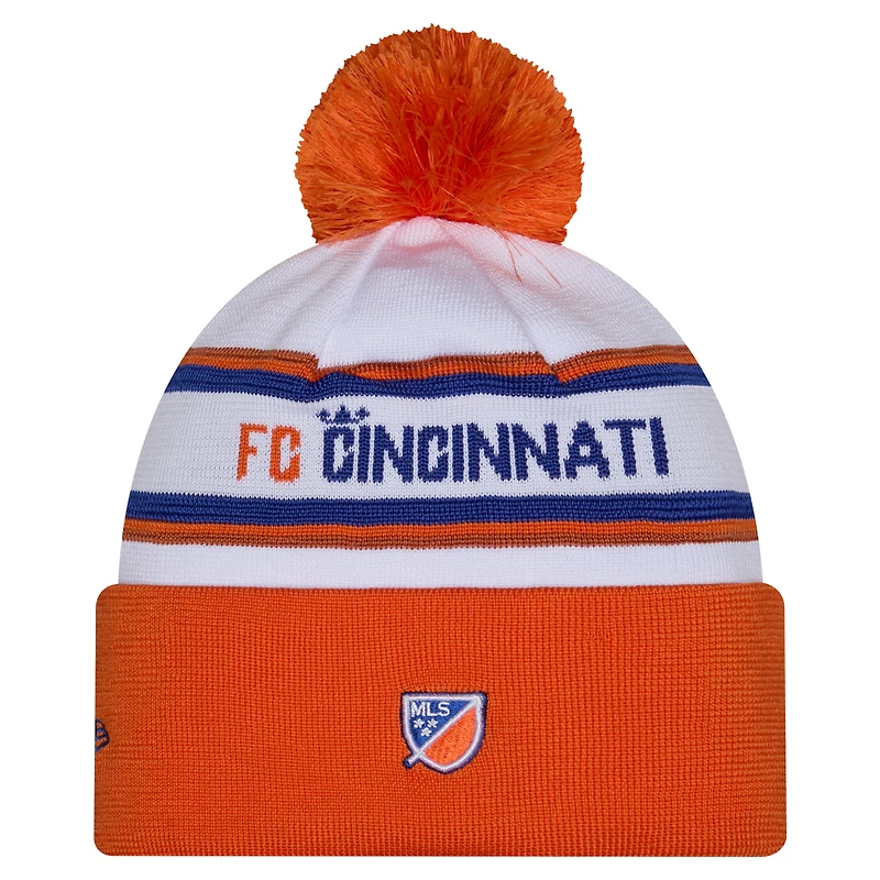 Bonnet à pompon et revers en maille New Era blanc FC Cincinnati 2026 pour homme