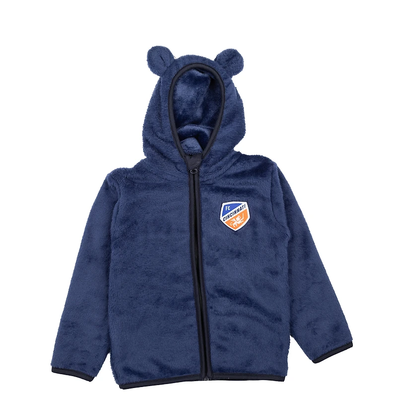 Sweat à capuche zippé en peluche Tie-Breaker Teddy pour tout-petits, bleu marine, Suède, FC Cincinnati