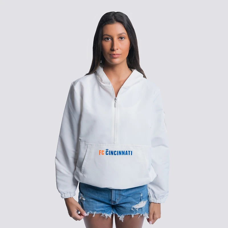 Women's Lusso White FC Cincinnati Paige Half-Zip Hooded Jacket