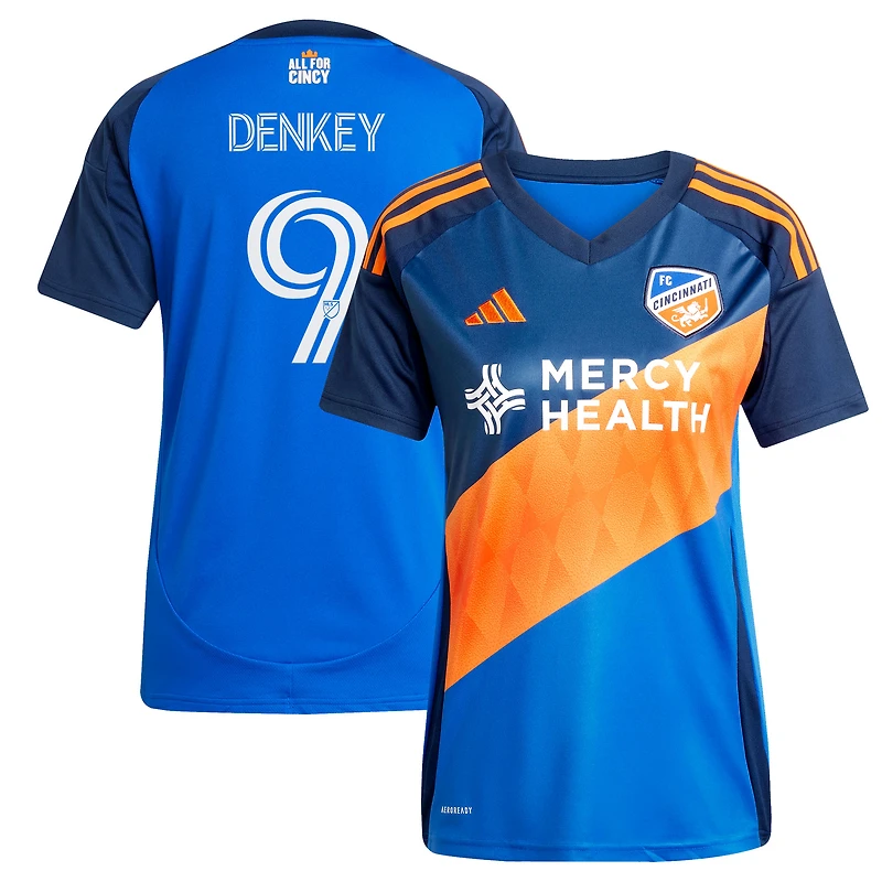 Women's adidas Kévin Denkey Blue FC Cincinnati 2025 Orange and Legacy Kit Replica Player Jersey