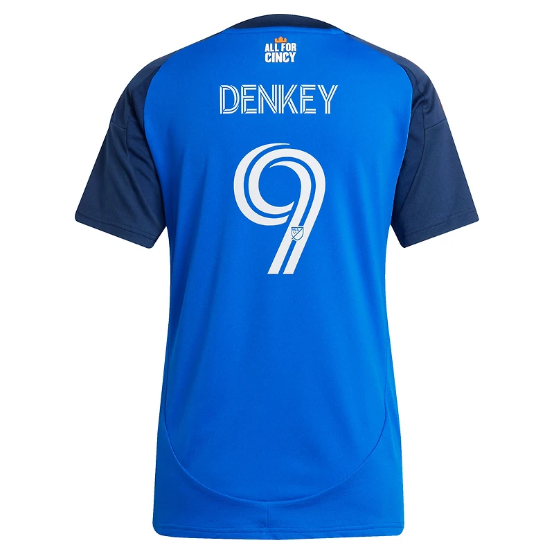 Women's adidas Kévin Denkey Blue FC Cincinnati 2025 Orange and Legacy Kit Replica Player Jersey