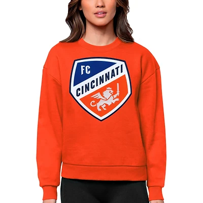 Women's Antigua Orange FC Cincinnati Team Logo Victory Pullover Sweatshirt