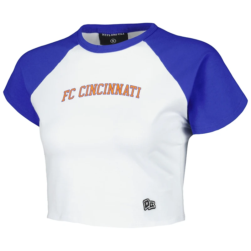 T-shirt court raglan Hype and Vice White FC Cincinnati Homerun pour femmes