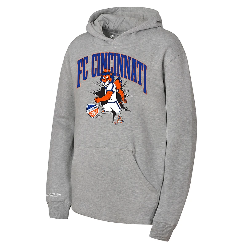 Youth Mitchell & Ness  Heather Gray FC Cincinnati Mascot Break Out Pullover Hoodie