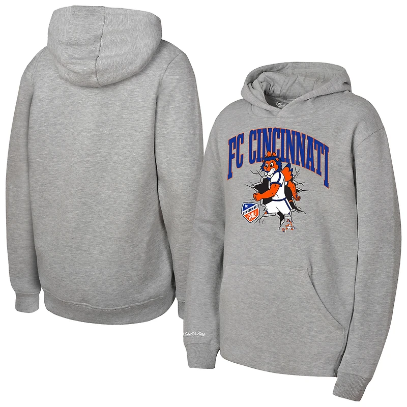Sweat à capuche jeunesse Mitchell & Ness Heather Gray FC Cincinnati Mascot Break Out