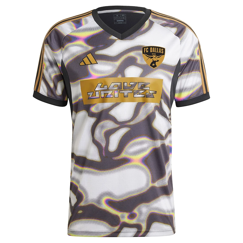 Haut d'avant-match adidas noir FC Dallas 2024 Pride pour homme