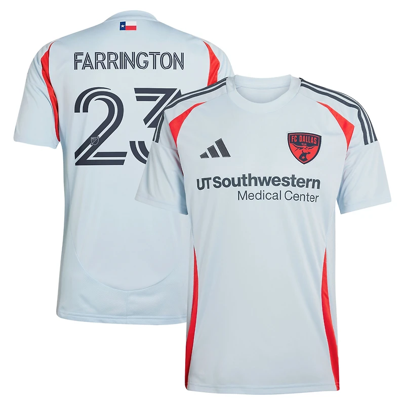 Maillot de joueur réplique adidas Logan Farrington bleu clair FC Dallas 2025 The Inferno Kit pour homme