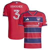 Maillot authentique adidas Osaze Urhoghide rouge FC Dallas 2026 DNA Kit pour homme, avec patch sur le terrain
