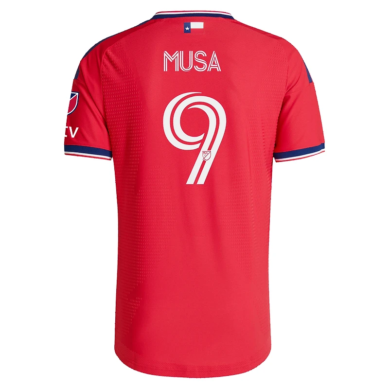Maillot authentique adidas Petar Musa rouge FC Dallas 2026 DNA Kit pour homme, avec patch sur le terrain