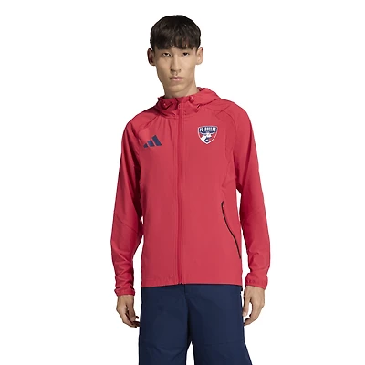 Coupe-vent à capuche zippé adidas FC Dallas Tiro Travel rouge pour homme